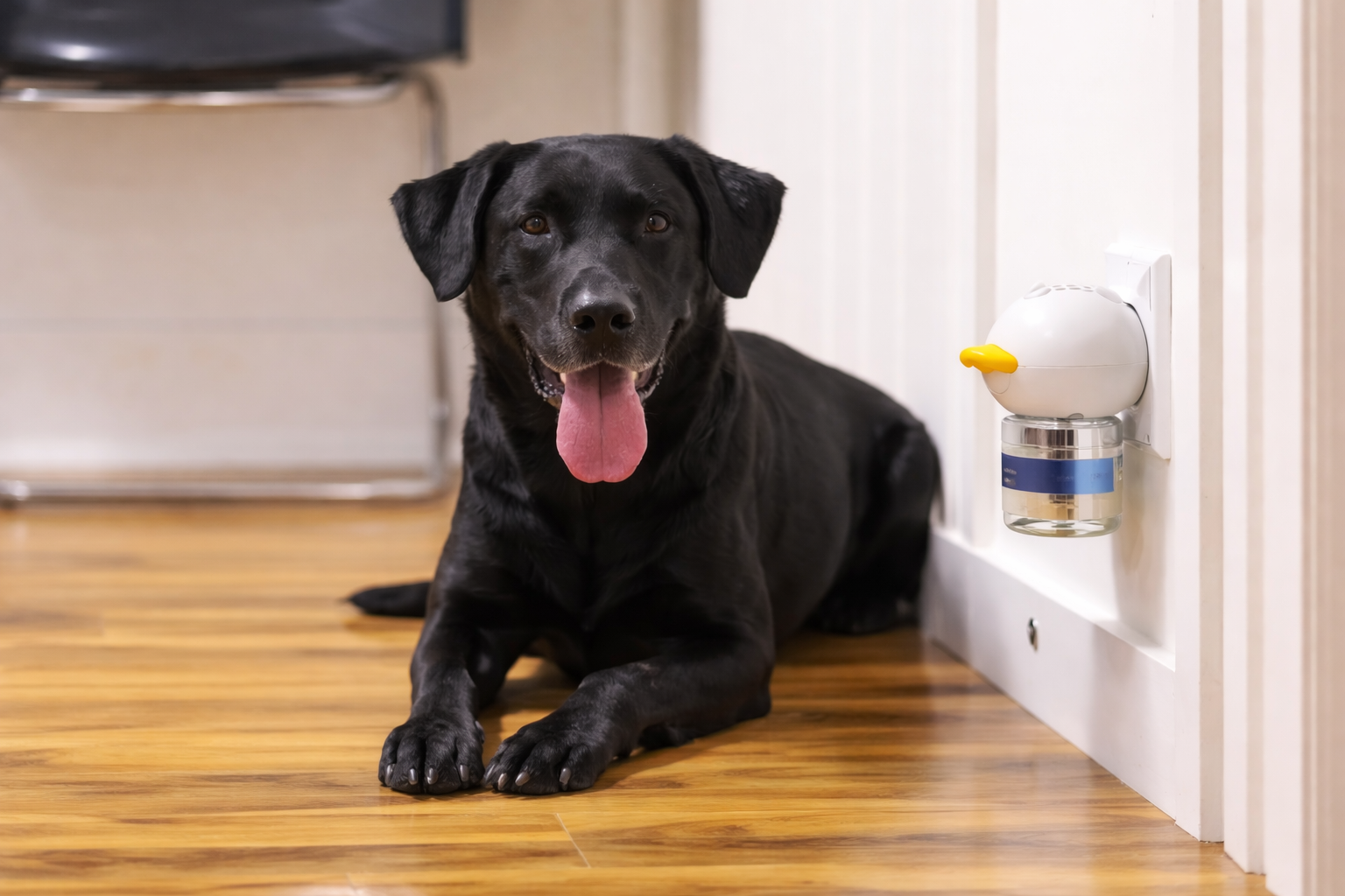 Mia R. avec son chien et le produit PawZena